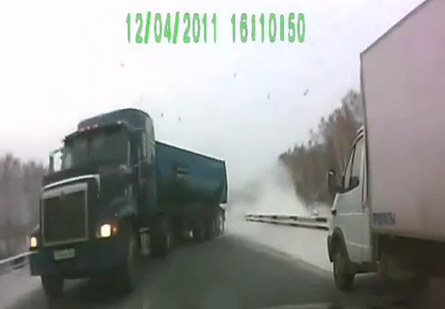 near miss at Insane: Russian Truck Near Crash 